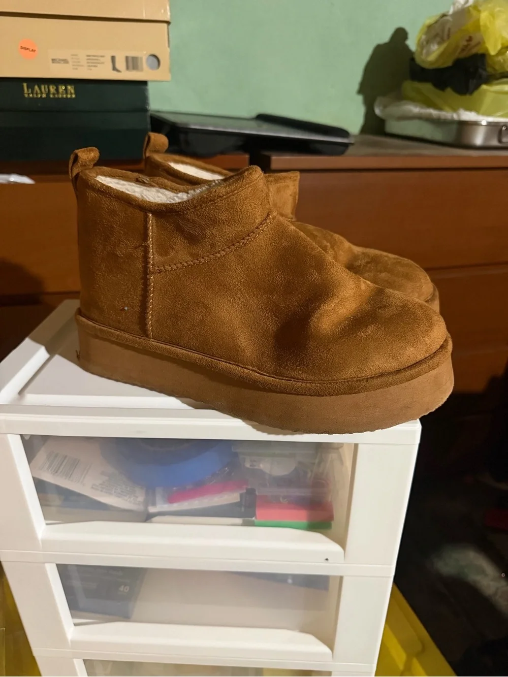 Madden Girl Chestnut Brown Suede Winter Platform Slip-On Boots